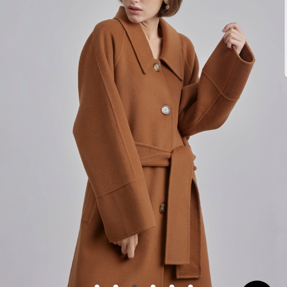 NWT Button Up Collar Silk Wool Blend Coat (Bronze) - Silk Maison - Picture 2 of 14